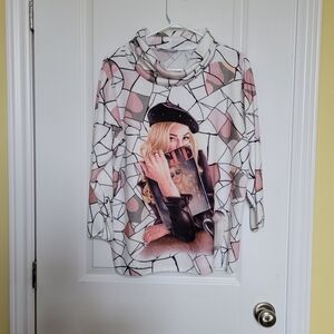 Via Vitale sweater turtleneck white with Vogue graphic and stripes made in Italy